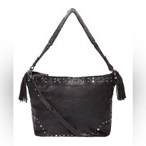 🖤RARE🖤 CAMILLA *Rue De Noir* xl black leather hobo slouch travel carryon bag